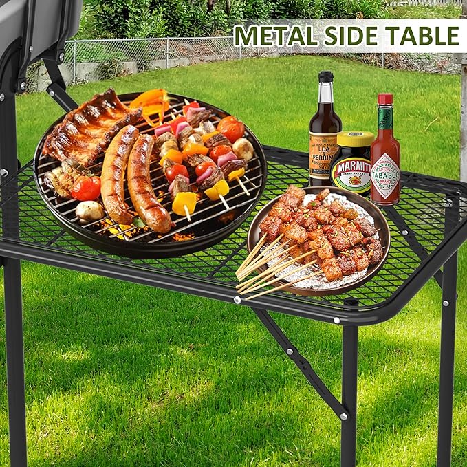 Dragosum Outdoor Ice Cooler Table with Metal Side Desktop Folding Ice Table with Mesh Desktop Portable Bar Drink Cooler Desk‌ with Skirt for Camping Picnic BBQ Party (Black)