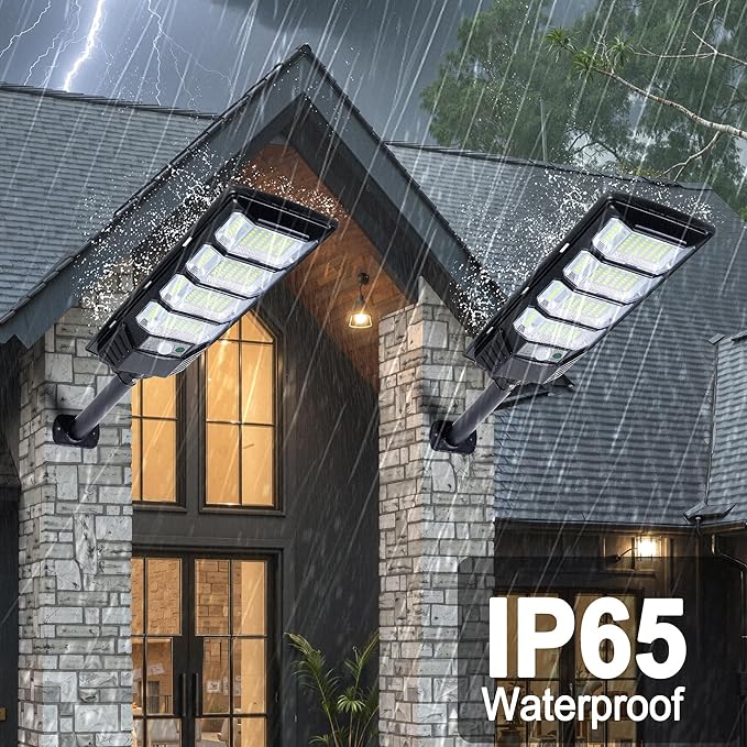 Solar Lights Outdoor Waterproof 2 Pack Solar Street Lights 12000 Lumen with Motion Sensor Flood Security Light with Remote Control Dusk to Dawn Commercial Lighting for Yard Path 192LED
