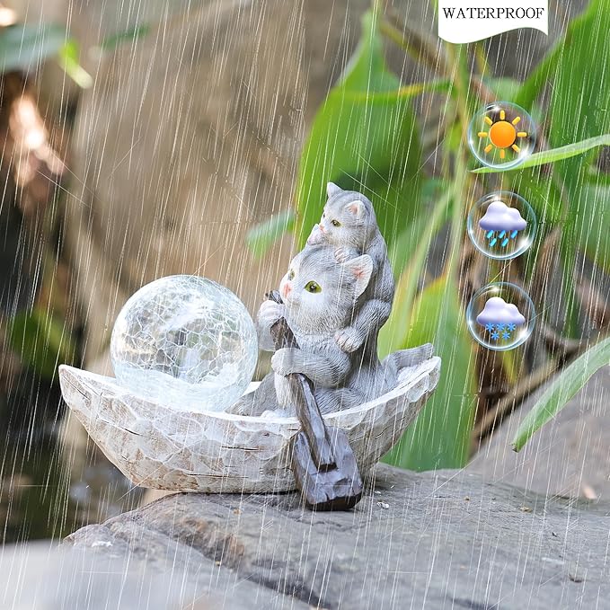 Garden Statue of CatGarden Decor Cat FigurineCats Outdoor StatueSolar Decor for PatioBalconyYardLawn Ornament