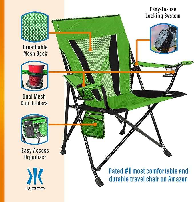 Kijaro XXL Dual Lock Portable Camping Chair - Supports Up to 400lbs - Enjoy The Outdoors in a Versatile Folding Sports &amp Outdoor Chair