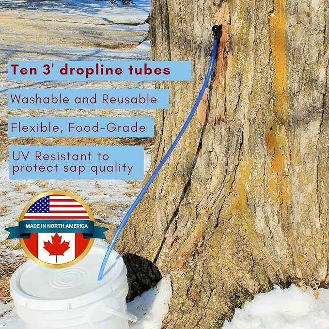 MAPLE TAPPER Maple Syrup Tree Tapping Kit – (10) Spiles + (10) 3' Tubes + (1) 1 QT Maple Sap Filter + 80 Page Book “Guide to Maple Tapping &amp Recipe Cards -BPA FREE- Made in North America