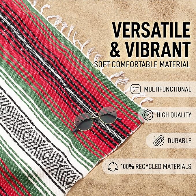 Hydration Nation Authentic Large Handwoven Mexican Blanket - Soft Yoga- Durable Serape- Lightweight Falsa Beach Camping Picnic Outdoor Blanket 70x50 - Dragon