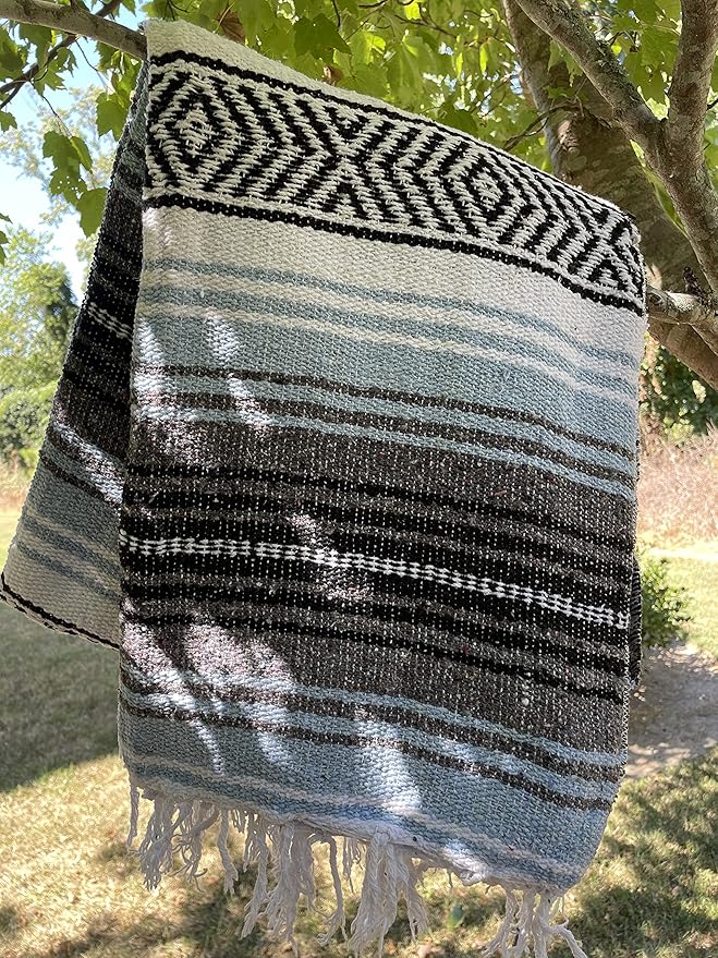 Authentic Mexican Falsa Blanket Perfect for YogaBeach CampingPicnic Car seat Cover Home Throw Decor (Sky Blue)