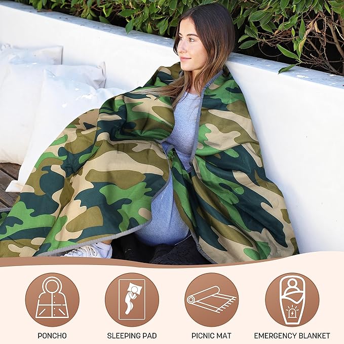 Tirrinia Waterproof Outdoor Blanket with Sherpa Lining Windproof Triple Layers Warm Comfy Foldable for Camping Stadium Beach Picnic Grass Concerts Car Dog 51''X 59'' &amp 59''X 80''