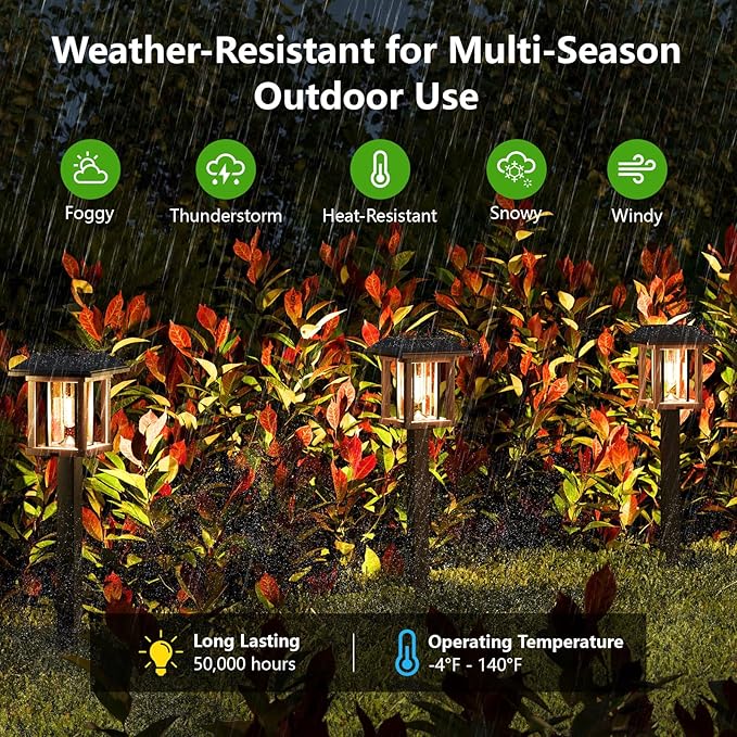 XMCOSY+ Solar Pathway Lights Outdoor 25 LM LED Garden Lights with Seed Glass 2-Tone/Colour Waterproof Solar Powered Decorative Lighting for Yard Landscape Driveway Walkway (Warm White)