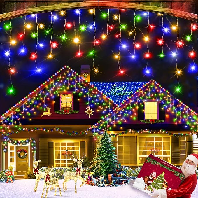 XURISEN 66ft Christmas Lights Decorations Outdoor 640 LED 8 Modes Curtain Fairy Lights with 120 DropsPlug in Waterproof Timer Memory Function for Christmas Holiday Wedding Party Decor(Multicolor)