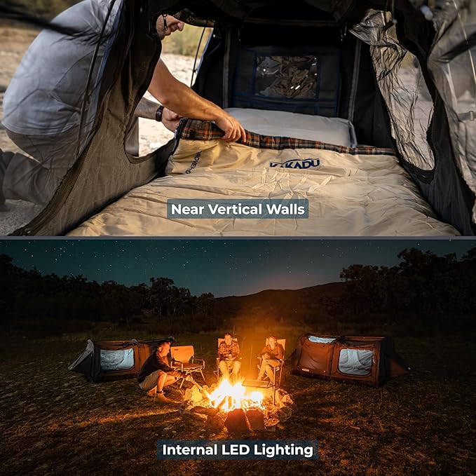 Kakadu Canvas Swag Tent 1 Person Australian Polycotton Camping Ground Tent All Seasons Waterproof with 2.75” Foam Mattress LED Lighting Carry Bag