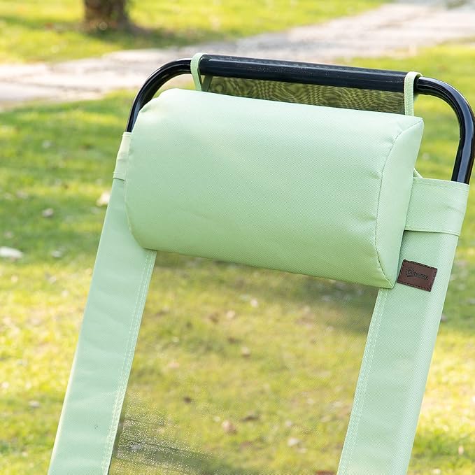Folding Patio Chairs Set of 2 Outdoor Deck Chair with Adjustable Sling Back Camping Chair with Removable Headrest for Garden Backyard Lawn (Green)
