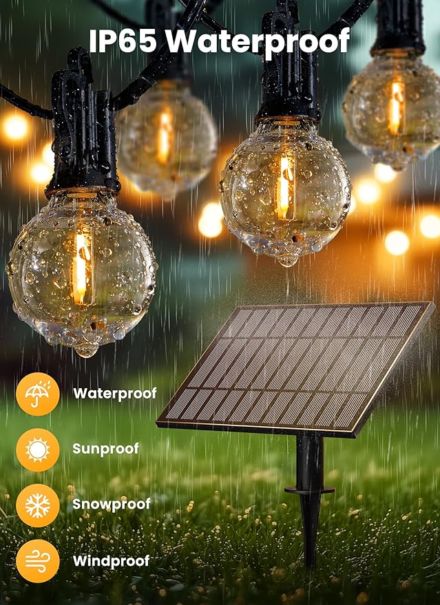 Brightown 208FT Solar String Lights Outdoor with Remote and 102 LED Shatterproof Bulbs Dimmable &amp Timable 3 Light Modes Solar Patio String Lights Outdoor for Cafe Garden Deck Outside Wedding