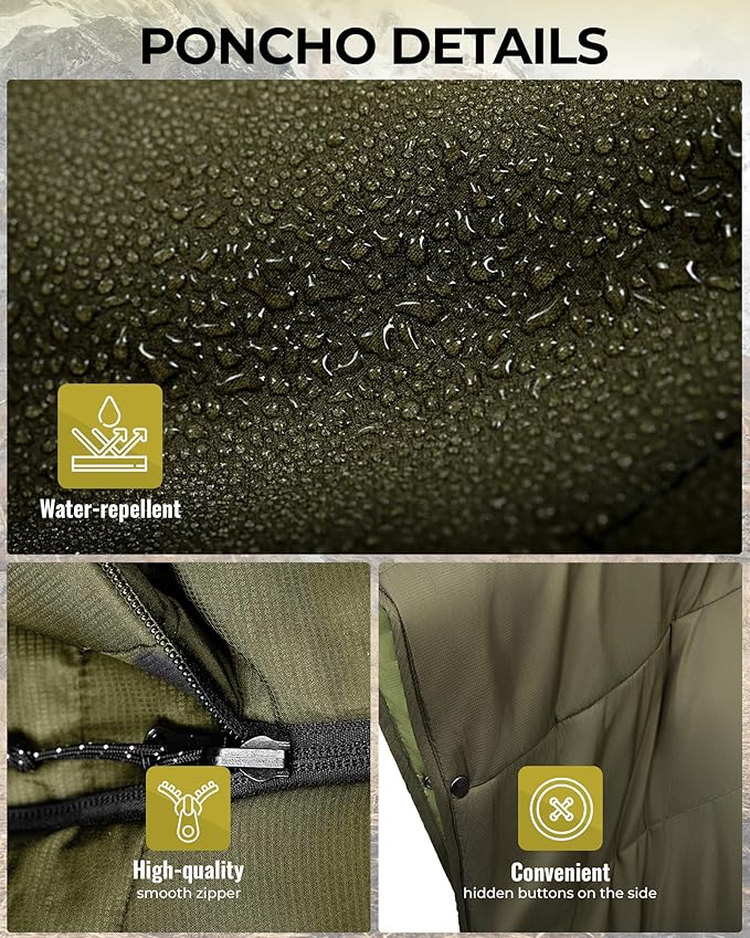KingCamp Wearable Hoodie Blanket Poncho Ultralight Water-Repellent Wearable Sleeping Bag for Sports Camping for Teens Kids