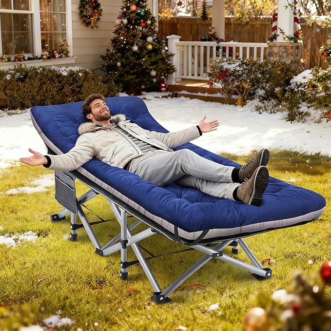 Camping Cot Sleeping Cots Portable Camping cots with Cushion Pillow and Carry Bag 1200D Double Layer Oxford 600 LBS Weight Capacity Cots for Sleeping (Blue)