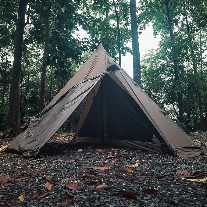 OneTigris Rock Fortress Hot Tent with Stove Jack 4 Season 4-6 Person Tipi for Camping Backpacking Hunting Fishing - Waterproof Wind-Proof