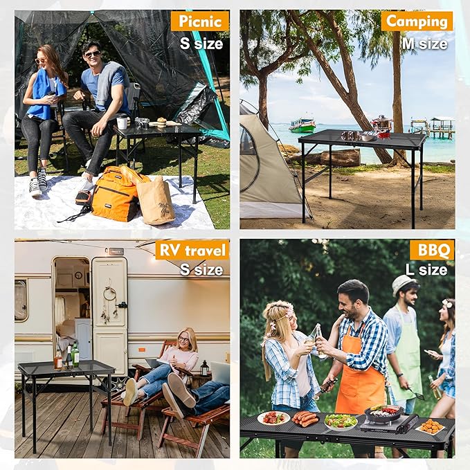 Camping Table with Mesh Desktop Lightweight &amp Portable Folding Grill Table Height Adjustable Metal Outdoor Table for Camp Cooking BBQ RV Picnic-4 FT Black