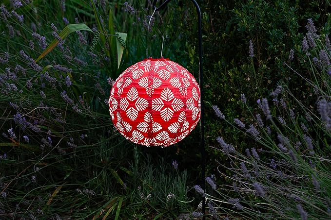 Allsop Soji Stella - Brights Geo Palm - 12 Outdoor Solar Lantern - Chili