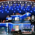 612 LED String lights Indoor Outdoor 60ft Christmas Window Lights with 136 Drops 12 Modes Dimmable Curtain Lights Fairy Lights for Bedroom Holiday Wedding Party Home Decorations Blue &amp White