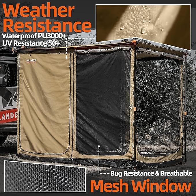 ALL-TOP Awning Room with Floor 8.2' x 10' Rip-Stop 420D Oxford Awning Tent with Bug-Resistance Mesh Waterproof Sun Shelter for Overland Camping(Room Only)