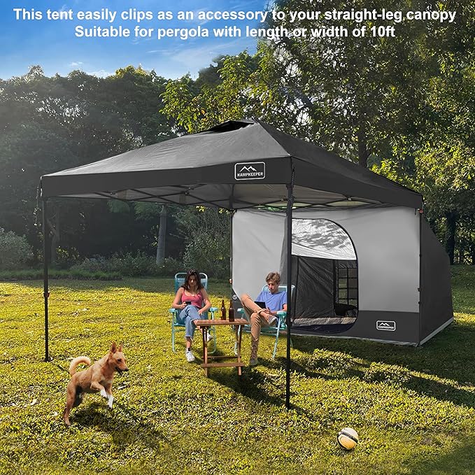 KAMPKEEPER Side TentCamping Tent for 10' x 10' Pop Up Canopy Easy Set Up GazeboCompatible with 10' Wide Canopy Tents (Black)