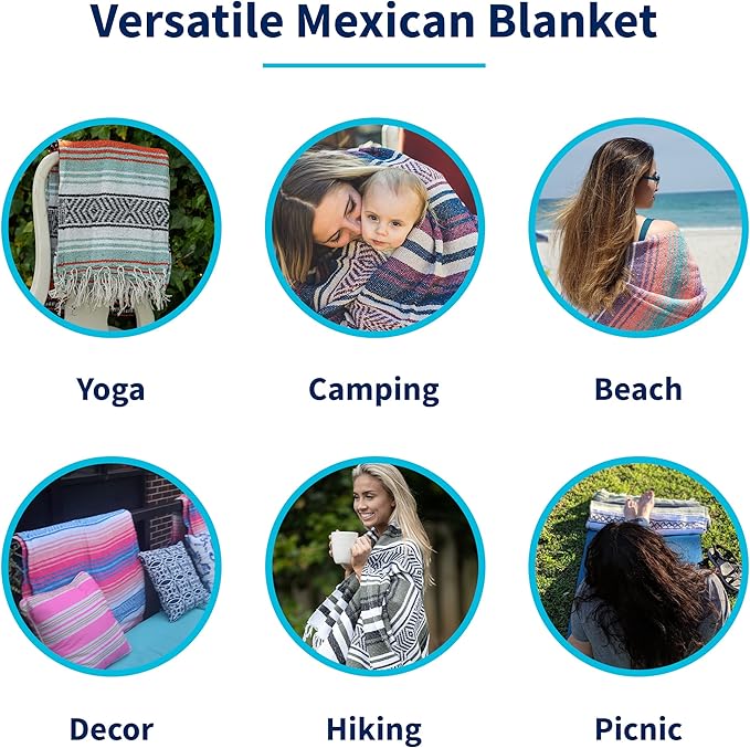 La Montana Mexican Blankets and Throws 4 Pack 74x50 - Made in Mexico Lightweight Yoga Blanket for Schools Studios Outdoors Camping Picnic Decor - Machine Washable Red/Charcoal/White