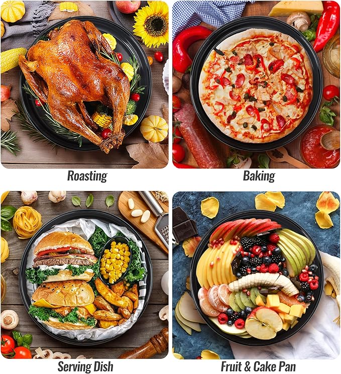 Enamel Roasting Pan Set Round Baking Dish 4-Pack 9/10/12/14 Inch Non Stick High Temperature Resistance Bakeware for Pizza &amp Salad Oven Dishwasher Safe Valentine Gift for Wife &amp Mom Cake Pan