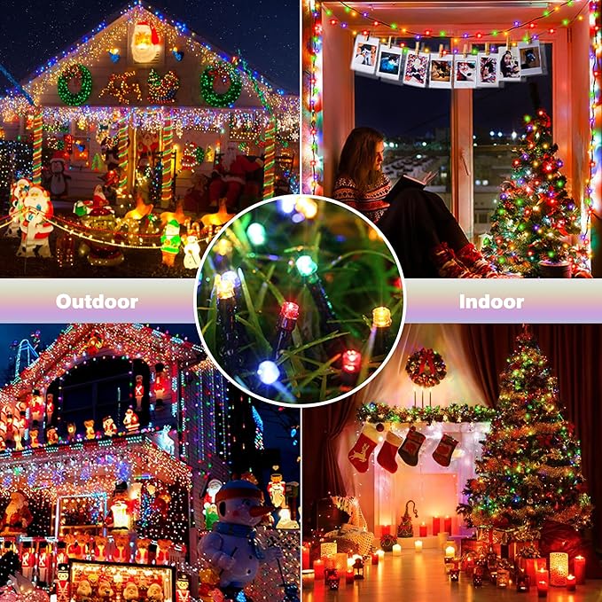 Toodour Christmas Lights Outdoor 131ft 350 LED String Lights Timer Waterproof 8 Modes Outdoor Christmas String Light - Twinkle Light for Tree Home Garden Yard Wedding Party Xmas Decor(Multicolor)