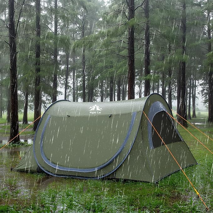 Night Cat Pop-up Camping Tent with Inflatable Double Sleeping Pad for 2 Persons Tent Combo Set