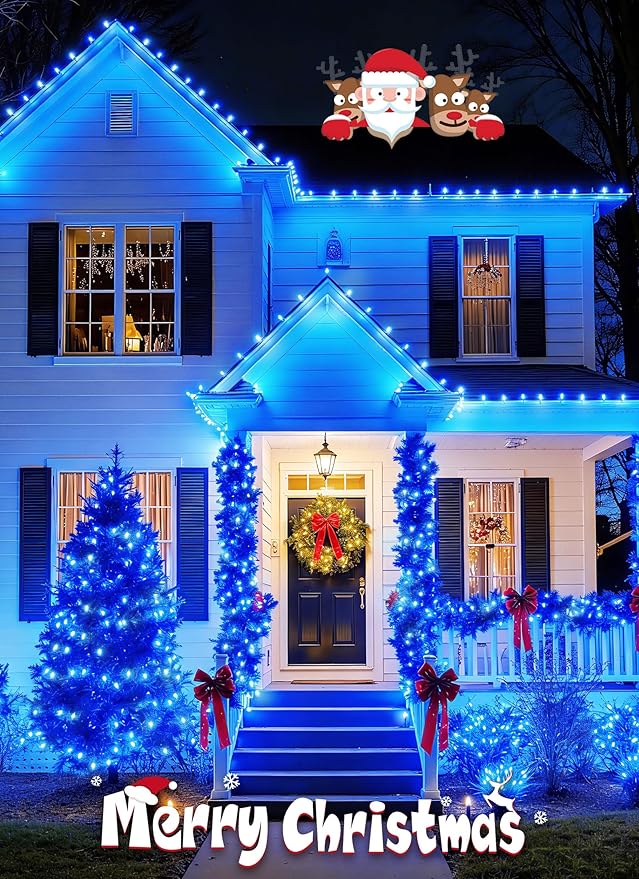 Minetom 100 Feet Led Christmas LightsBlue White C9 Christmas String Lights Outdoor 100 Strawberry Bulbs Connectable UL Certified for Indoor Outdoor Roofline Patio Holiday Party Backyard Xmas Decor