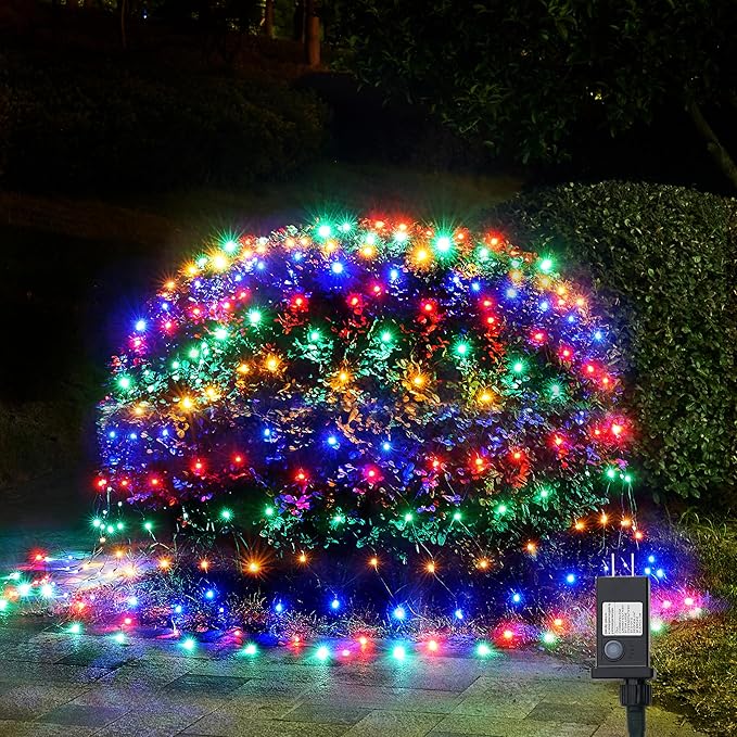 WBao Christmas Lights Outdoor 360LED 11.5ft x 6.9ft Net Lights with 8 Modes Timer UL Certified End to End Connectable Waterproof for Lawn Bushes Trees Outdoor Christmas Decorations Multicolor