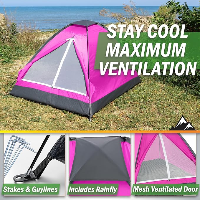 2 Person Camping Tent with Rain Fly and Carrying Bag - Lightweight Outdoor Tent for Backpacking Hiking or Beach Use by Wakeman Outdoors