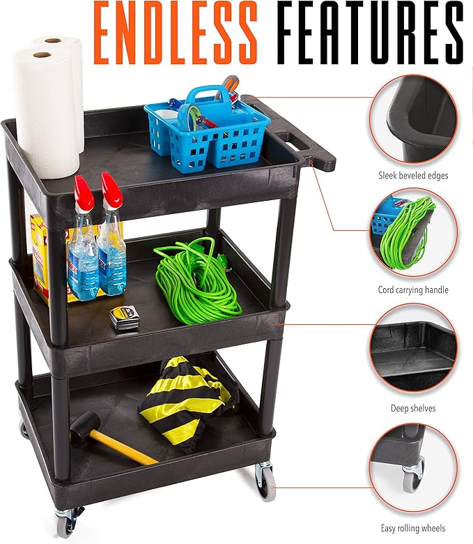 Stand Steady Tubstr Compact Utility Cart Black 2.5 in Deep Tub Shelves 300 lbs Weight Capacity