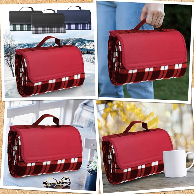 DISCOUNT PROMOS Brookhaven Roll Up Picnic Blankets Set of 6 Bulk Pack - Great Outdoor Blanket for Camping Picnic Beach Sports Outdoor Activities - Red
