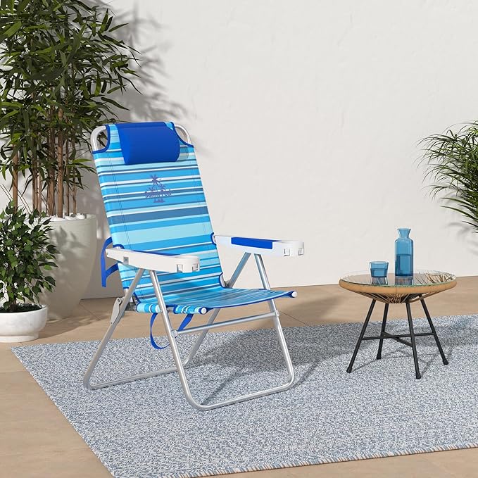 SUNNYFEEL Tall Folding Beach Chair Lightweight Portable Sand Chair for Adults Heavy Duty 500 LBS with Cup Holders Foldable High Camping Lawn Chairs for Camp/Outdoor/Picnic/Concert/Sports
