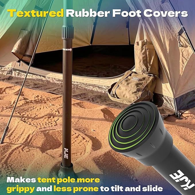 KJE 2 Pack Adjustable Heavy-Duty Tarp Poles Camping Tent Poles Set with Ground Stakes &amp Guylines &amp Yellow Protection Caps Aluminum Telescoping Pole(2.9ft to 8.7ft) for Outdoor Tarp Use