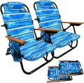 EasyGo Product Backpack Beach Chair 5 Positions and Cup Holder Pouch on Side Padded Pillow Storage Bag on Back Lightweight Rustproof Aluminum Black Frame - 2 Pack Beach Blue