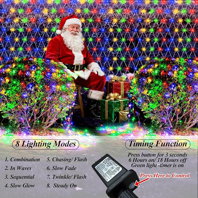 Lovelite 10ft x 10ft Net Lights 280LED Gazebo Lights Outdoor 8 Modes Timer Waterproof Connectable Christmas Light Clear Wire Large Size for Bushes Patio Pergolas Garden Holiday Party - Mulicolor