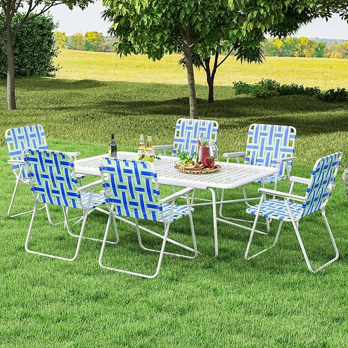S AFSTAR Beach Chair Set of 6 Portable Folding Lawn Chairs Webbing with Webbed Seat &amp Back Lightweight Foldable Heavy Duty Camping Chairs 330 lbs for Outside/Outdoor Patio Pool Garden Yard