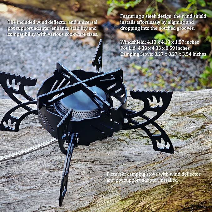 Foldable Camping Stove Portable Windproof Gas Stove with 3 Gas Canister Converters - Compact Outdoor Cooker for Hiking Backpacking Includes EVA Carrying Case Wind Shield &amp Pot Support (Black)