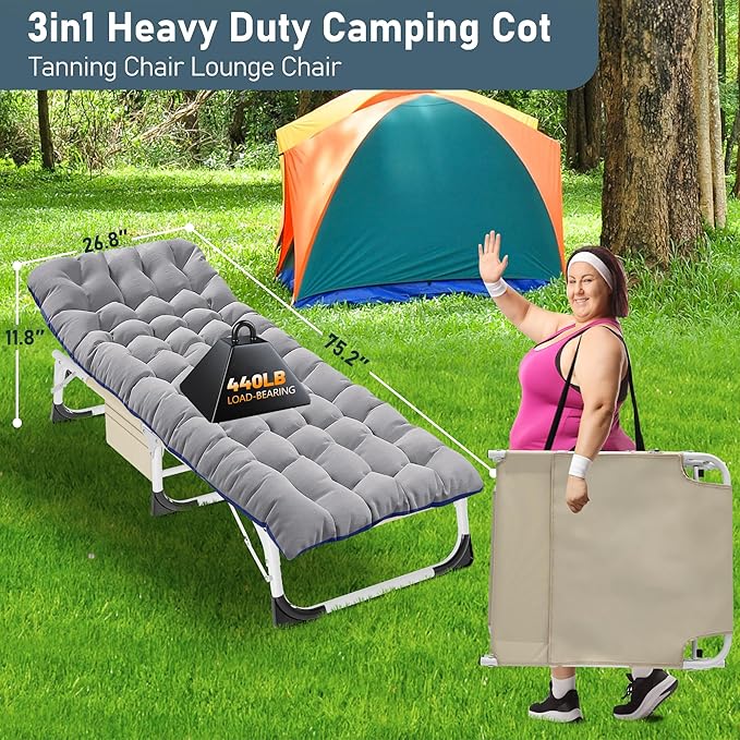 DoCred Folding Camping Cot with Mattress 2 Pack Heavy Duty Folding Cot for Adults Portable Sleeping Cot Bed Adults Outdoor Bed with Carry Bag Travel Camp Cots