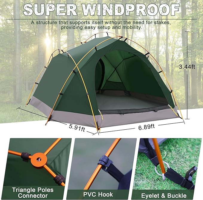 2-3 Person Backpacking Tent Double Doors 2 Vestibule 2 Skylight Two Person Tents Waterproof Windproof 2 Man Tent for Camping Hiking Motor Cycling Biking Fishing Mountaineering UPF 50+