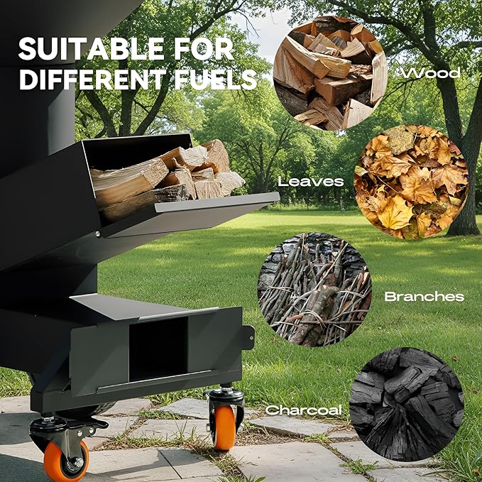 Heavy Duty Rocket Stove with Griddle Grate Wheels Ash Tool &amp Cover Large Wood Stove BBQ Grill for Patio Outdoor Cooking Backyard Camping Beach Tailgating 28x23x31in GS346