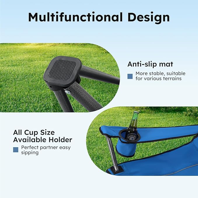 ALPHA CAMP Heavy Duty Canopy Lounge Chair Sunshade Hiking Travel Chair with Cup Holder