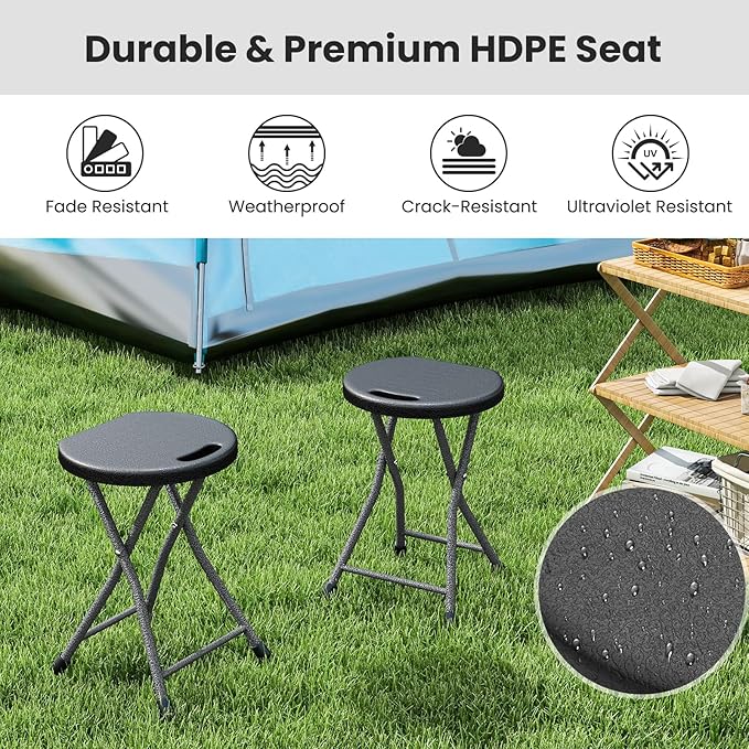 Goplus Folding Stool 2 Pack 18 inch Foldable Camping Stool for Adults with 440 lb Capacity Portable Plastic Fold up Stool Collapsible Round Stool with Handle for Fishing Hiking Gardening BBQ