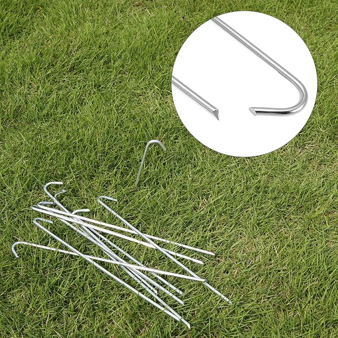 QWORK Metal Tent Stakes 120 Pack 9-Inch Heavy Duty Camping Tarp Stakes Galvanized Steel Garden Edging Fence Hooks Canopy Anchors