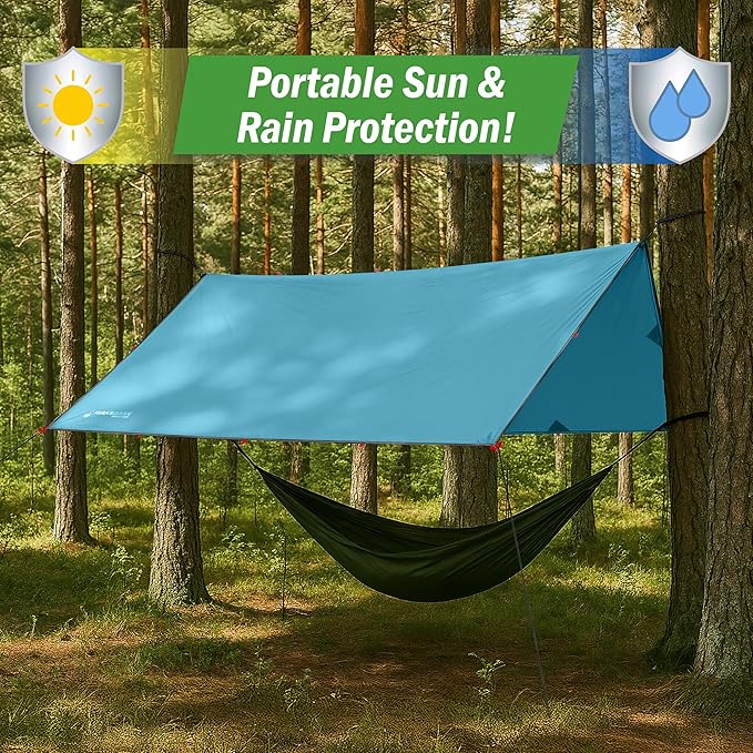 Camping Tarp for Tent or Hammock Rain Fly - 10 x 12 Tarp for Camping Hiking Backpacking or Portable Lightweight Survival Shelter UV Protection and 3000mm Water Resistant by Wakeman Outdoors (Blue)