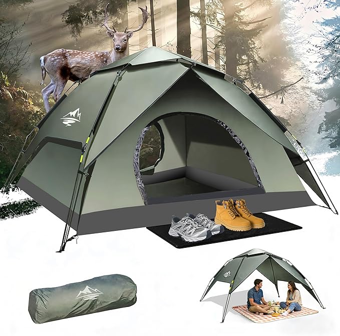 2-3 Person Camping Tent Instant Pop Up Tents for Camping - 40s Automatic Easy Setup Tent with Rainfly Double-Layer 3500mm Waterproof &amp Windproof Instant Tents for Hiking Backpacking