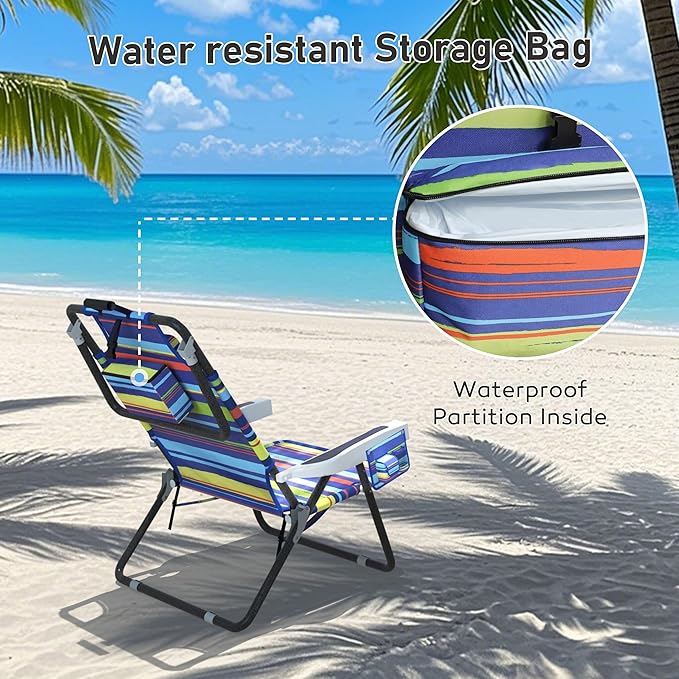 Outdoor Beach Foldable Chaise Lounge Chair with Detachable Pillow &amp Pocket Portable Tanning Chair with 5 Position Adjustable Back Beach Pool and Camping Multi Color