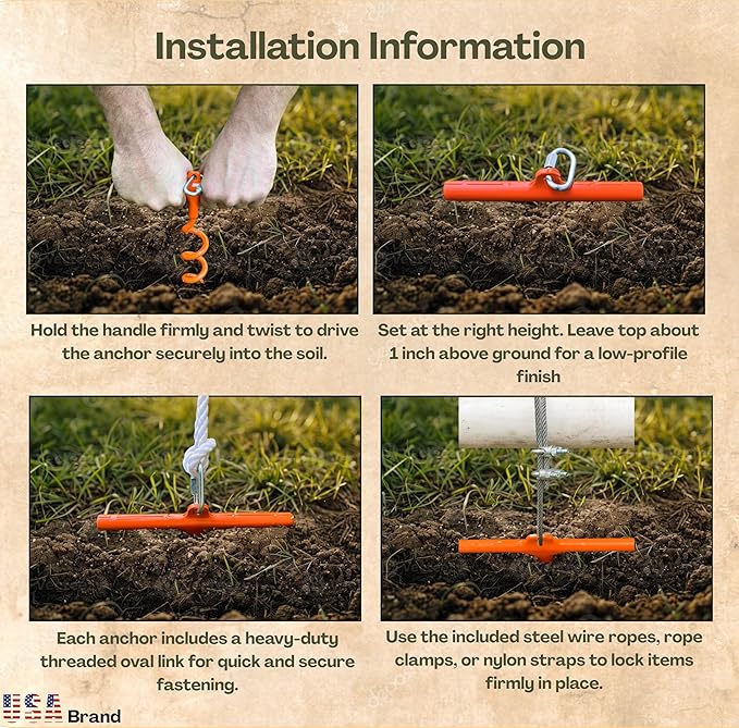 in-N-Out Spiral Ground Anchors - Heavy Duty Screw in Ground Stakes - Corkscrew Earth Anchor Kits- for Canopies Soccer Goals Trampolines Tents Tarps Trees and Dog Tie Out