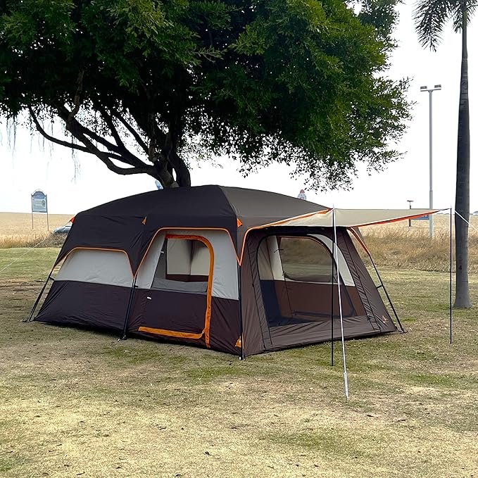 KTT Extra Large Tent 10-12-14 Person(A)Family Cabin Tents2 Rooms3 Doors and 3 Windows with MeshStraight WallWaterproofDouble LayerBig Tent for OutdoorPicnicCampingFamily Gathering