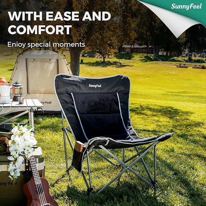 SUNNYFEEL Oversized Camping Folding Chair for Outdoor Camp with Cup Holders &amp Carry Bag Versatile Indoor-Outdoor Comfy Butterfly Chair for Adults Beach Picnic Hiking Living Room