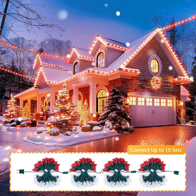 Brightown C9 LED Christmas String Lights 2 Pack Total 132ft 200LED Outdoor Lights String Plug-in Connectable Waterproof Roofline Lights String for Outside Yard Christmas Holiday Decor