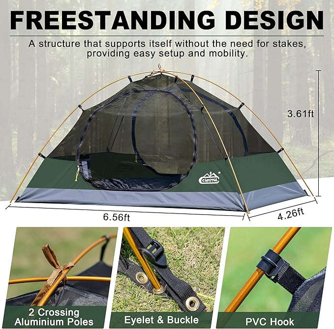 2 Person Backpacking Tent Waterproof Windproof Two Person Tent Lightweight Easy Setup 2 Man Tent for Camping Hiking Cycling